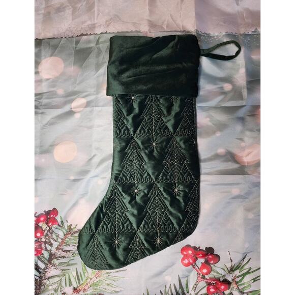 Tahari Home Green Trees Quilted Christmas Holiday Stocking 22" - Picture 2 of 7